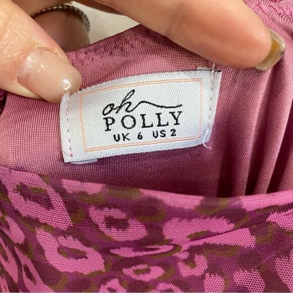 Oh Polly Purple Leopard Print Mesh Ruched Bodycon Dress Size 2 - Picture 5 of 8